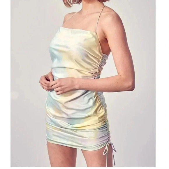 DO + BE Side Ruched Tie Dye Dress Size Medium Adjustable Straps Square Neck - Picture 2 of 13